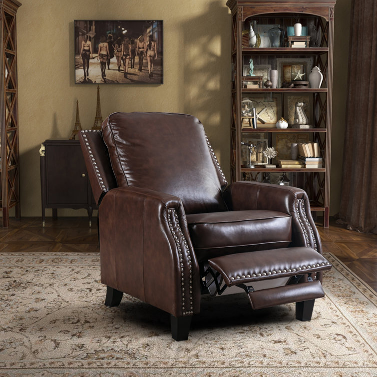 Push back deals recliner leather